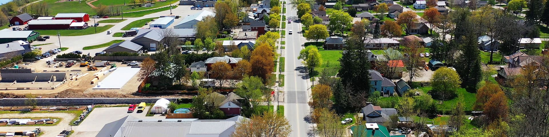 Aerial of Norwich, Ontario, Canada on a spring morning