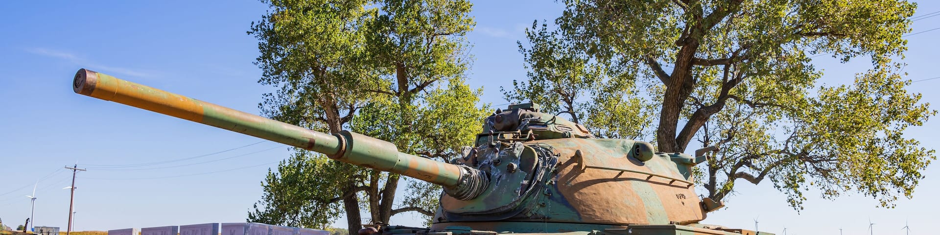 Sunny view of a tank in the Veterans Memorial Park