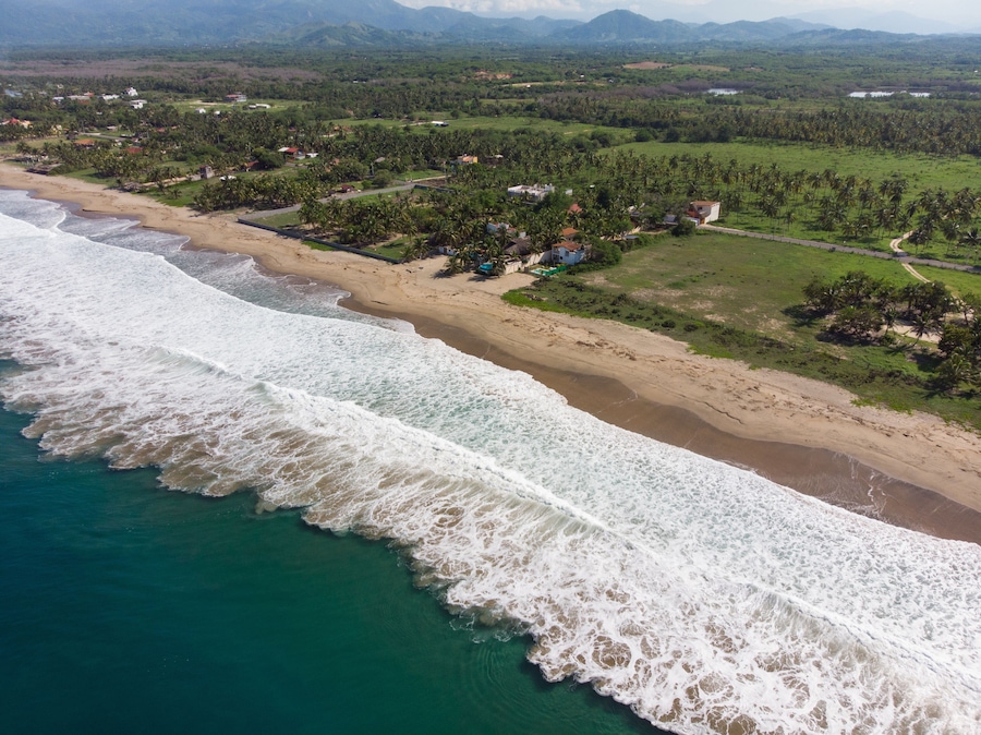 Aerial View of White Beach in "Barra de Potosi" in Guerrero Mexico