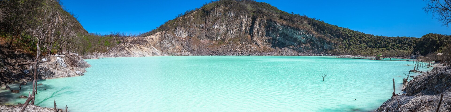 White crater or Kawah Putih sulfur lake in West Java, Near Bandung city, Indonesia..