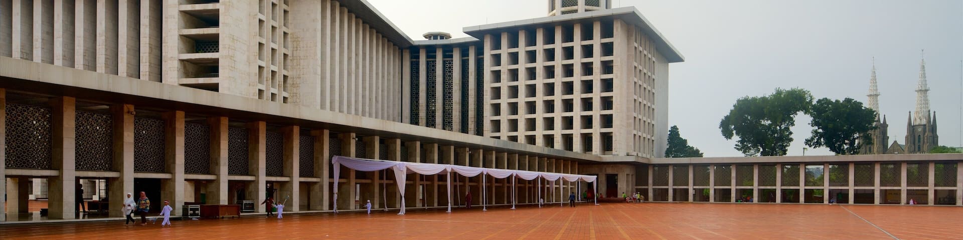 Mezquita Istiqlal ofreciendo un parque o plaza y arquitectura moderna