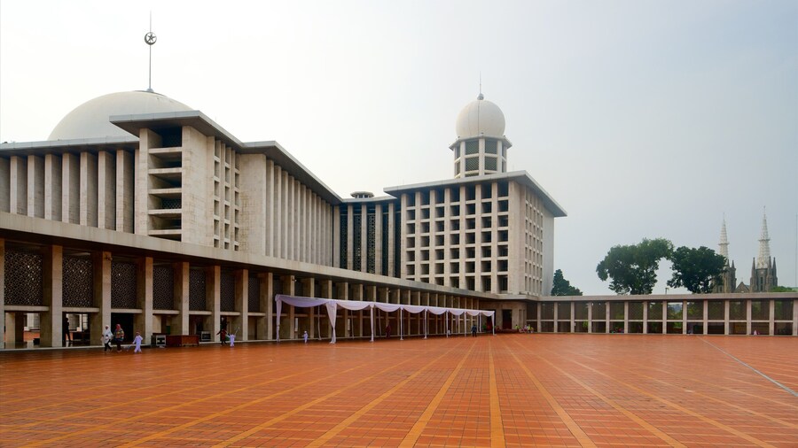 Istiqlal Mosque which includes modern architecture and a square or plaza