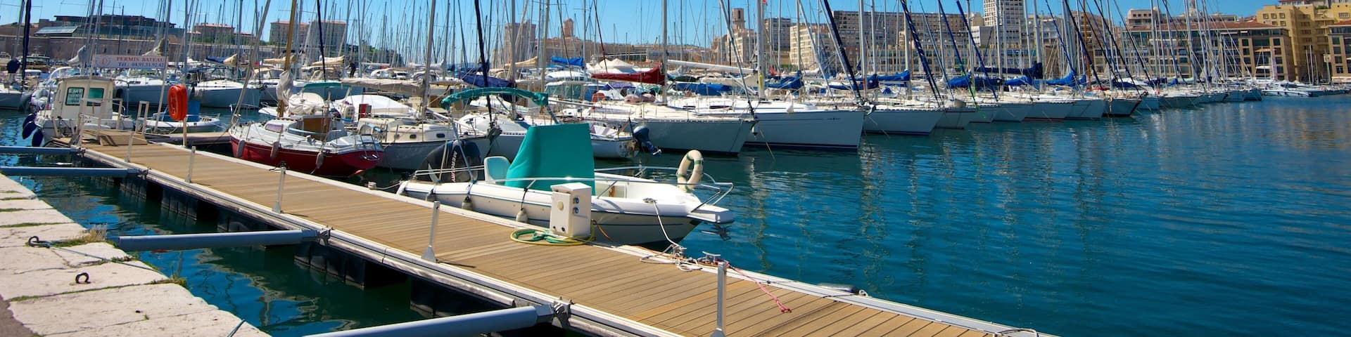 Marseille showing a marina and boating