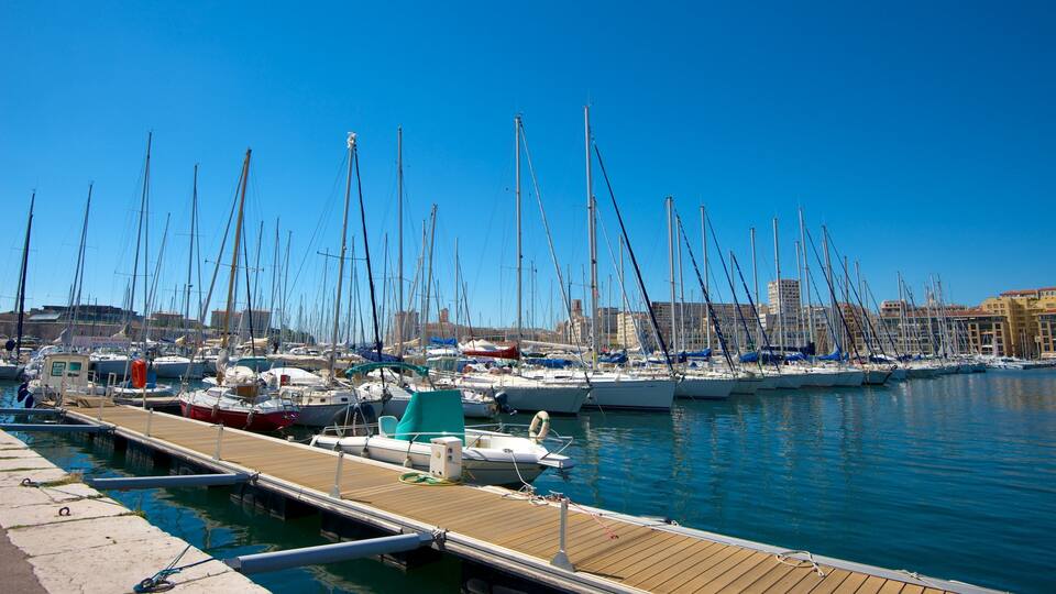 Marseille showing a marina and boating