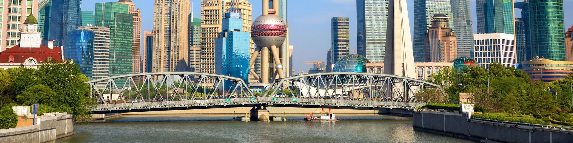 Shanghai skyline with historical Waibaidu bridge, China; Shutterstock ID 351311348; Purchase Order: -