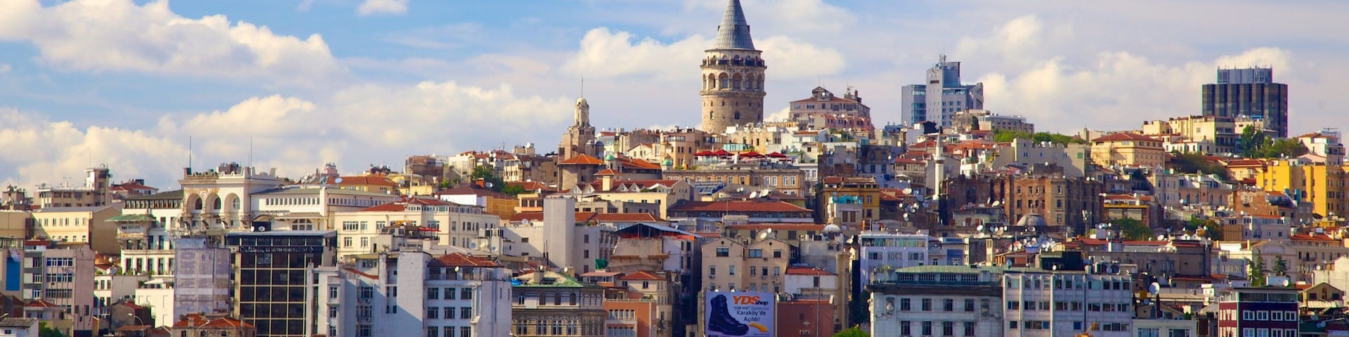 Galata Tower which includes a marina, general coastal views and a city