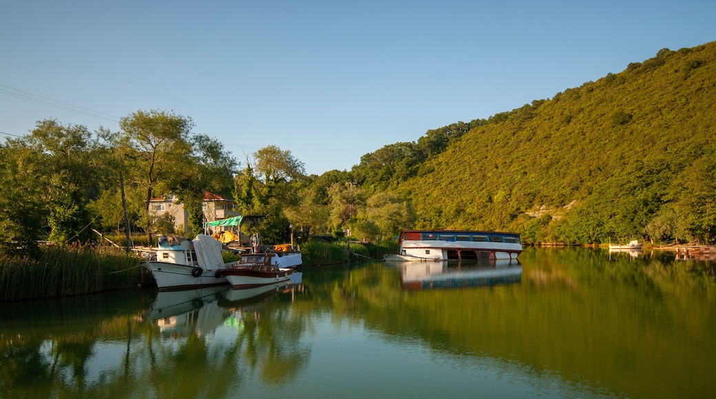 Agva, Sile, Istanbul, Turkey. It's a popular place place and resort destination on Goksu river. Reflection of trees. Reflections in the water.
