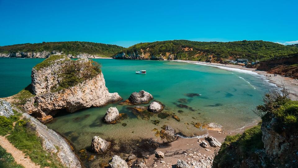 View of Kilimli Beach in Agva. Agva is a populated place and resort destination in the Sile district of Istanbul Province, Turkey.