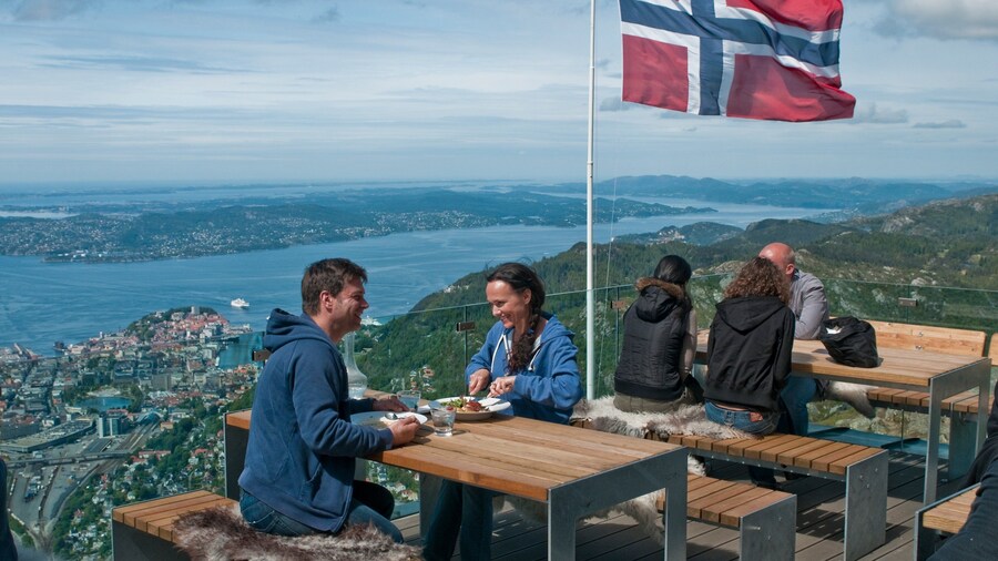 Ulriken Cable Car featuring outdoor eating, views and general coastal views
