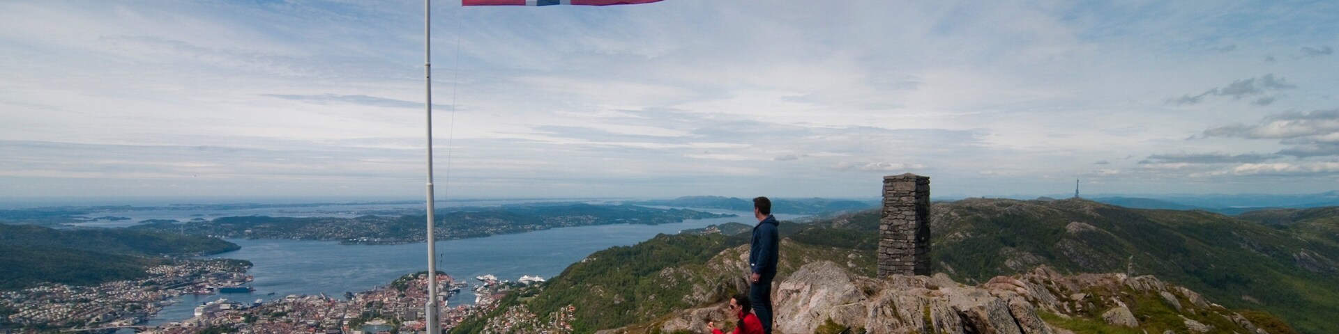 Ulriken Cable Car which includes a small town or village and landscape views as well as a couple