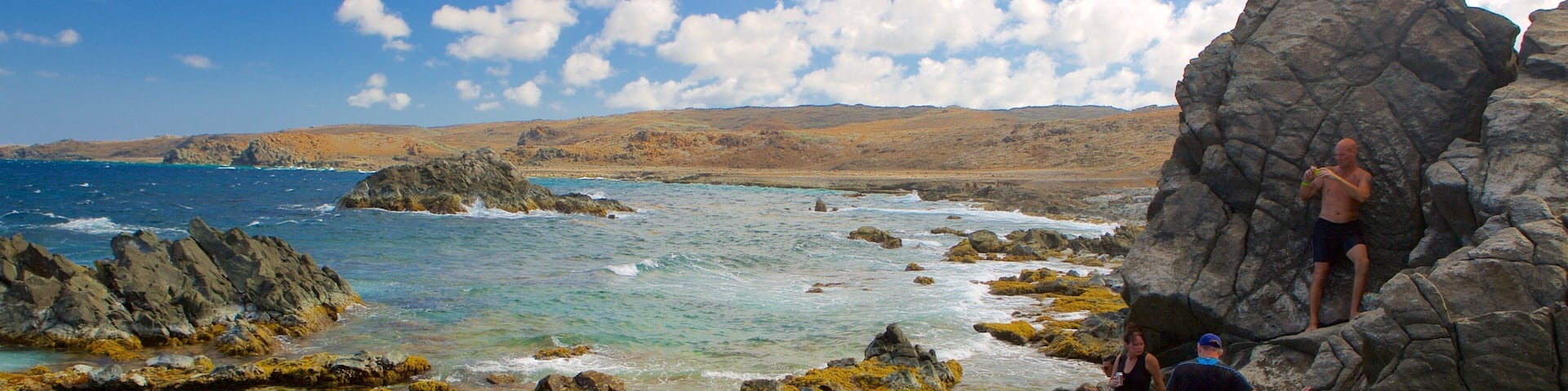 Conchi Natural Pool showing general coastal views as well as a small group of people