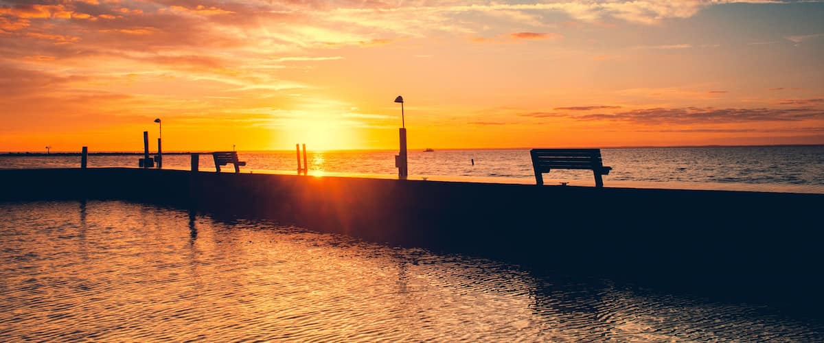 Dramatic sunrise. Sayville docks and marina. Long Island, New York .Atlantic ocean.