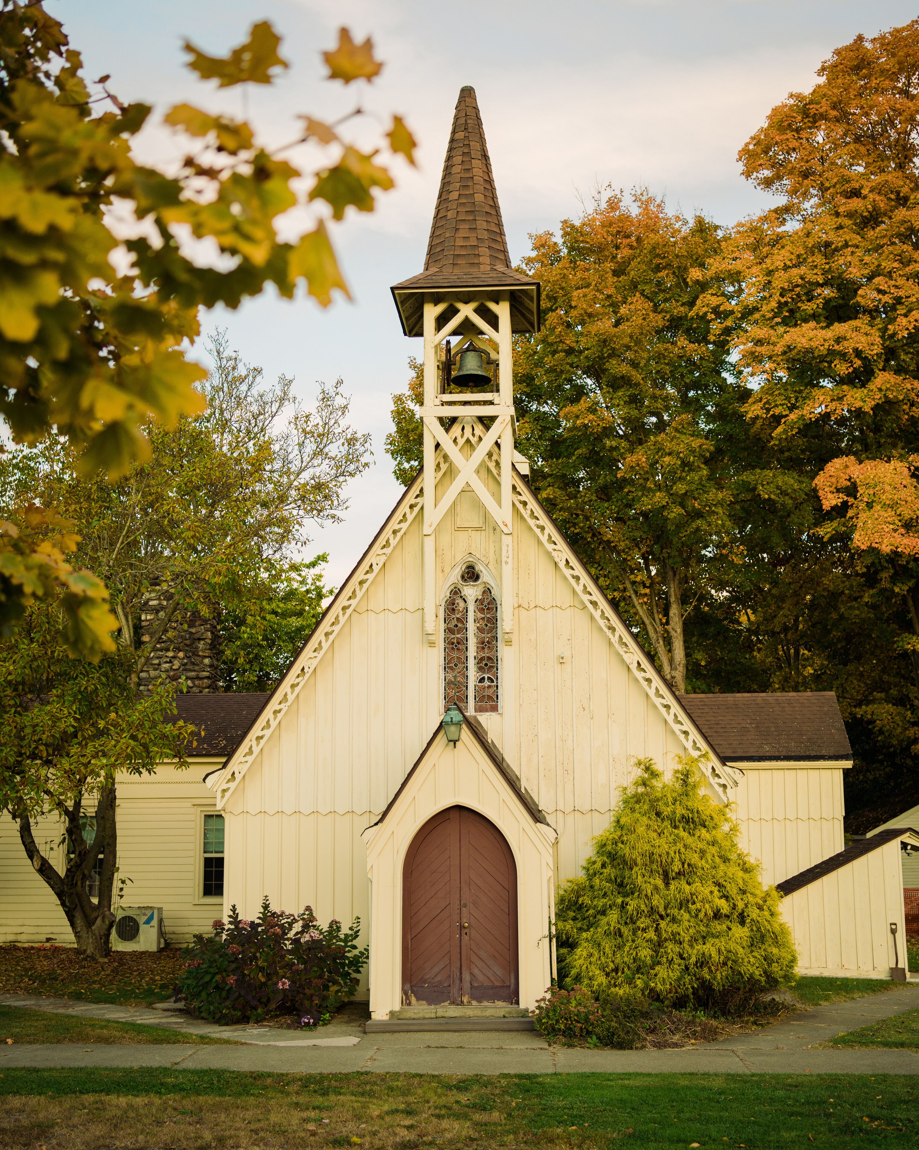 St James Chapel with autumn color, Hyde Park, New York