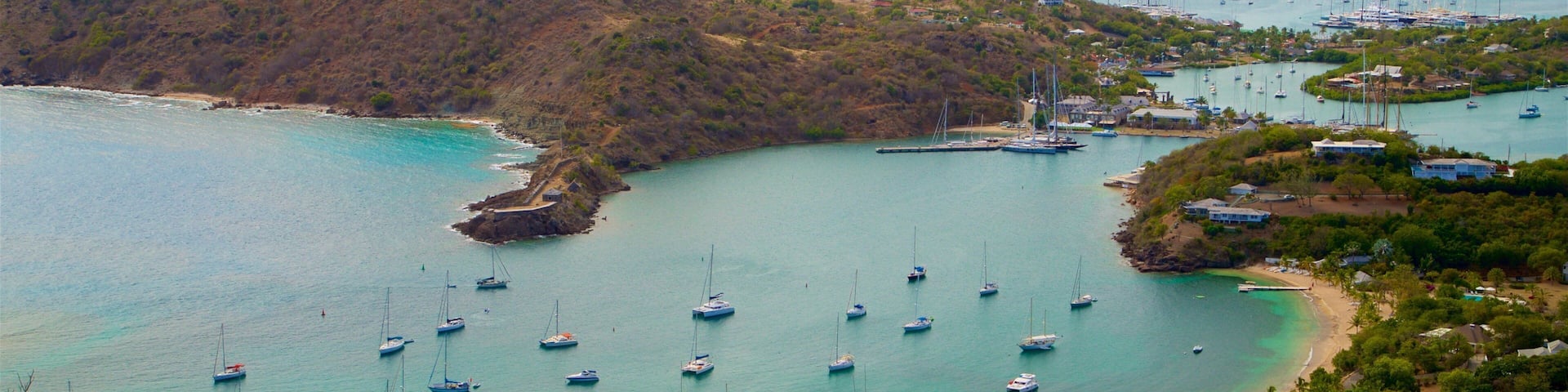 Shirley Heights showing general coastal views, a bay or harbour and landscape views