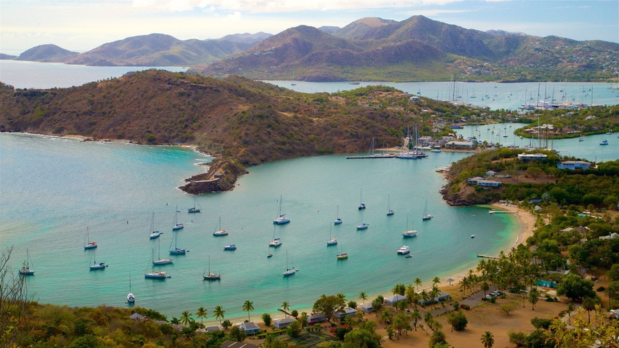 Shirley Heights featuring landscape views, general coastal views and a bay or harbour