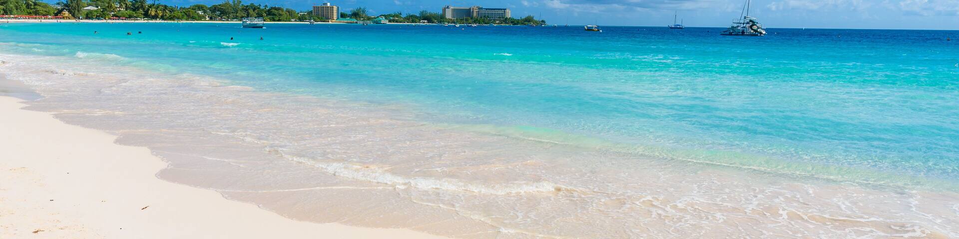 Harbour Lights Carlisle Bay Beach - tropical beach on the Caribbean island of Barbados. It is a paradise destination with a white sand beach and turquoiuse sea.