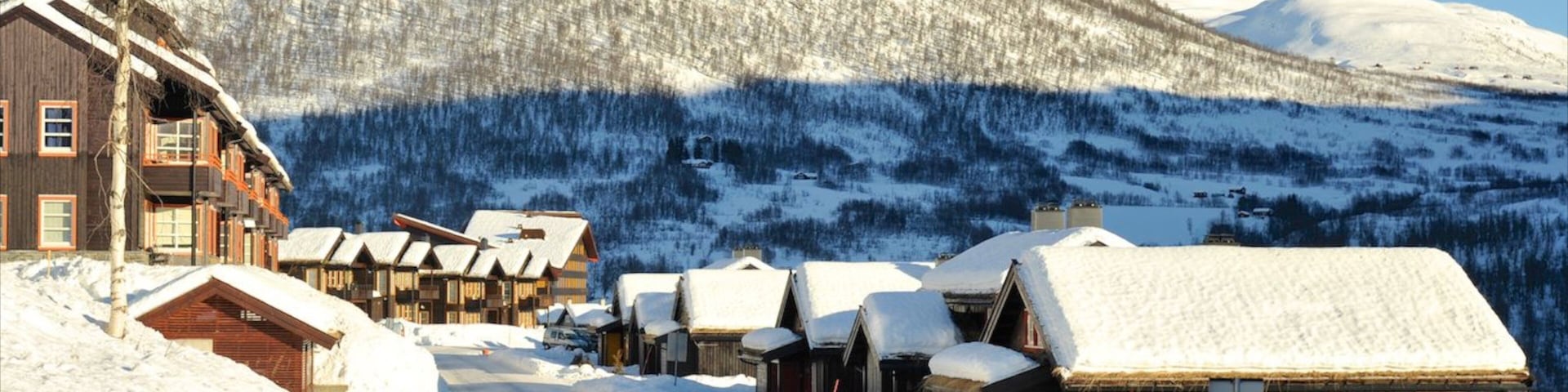 Myrkdalen which includes a small town or village, mountains and snow