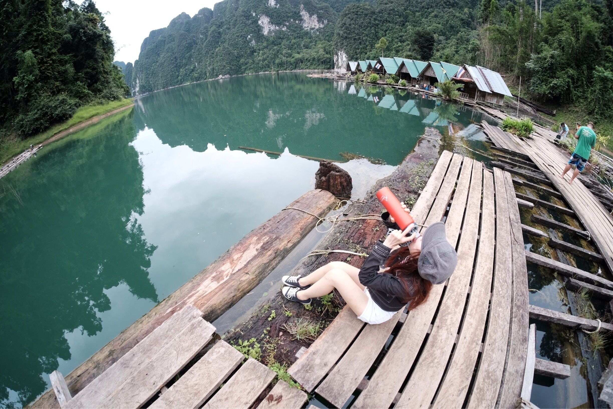 Waiting for the bamboo raft to get me to Pakarang (Coral) cave.  The sky was grey but it looked so peaceful there.#Hiking