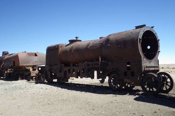 Such a strange sight to see - just outside Uyuni - the Train Cemetary is where old and unwanted (or broken-down) trains went to die, and now tourists can climb up, in and through them... It's like a big train playground for adults (I guess kids might have fun there too!)