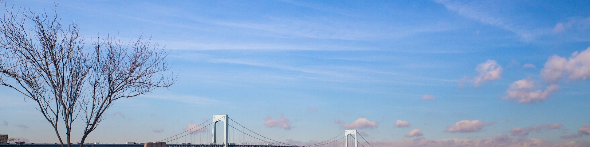 Throgs Neck Bridge and Long Island Sound in New York City seen from Bayside Queens towards the Bronx