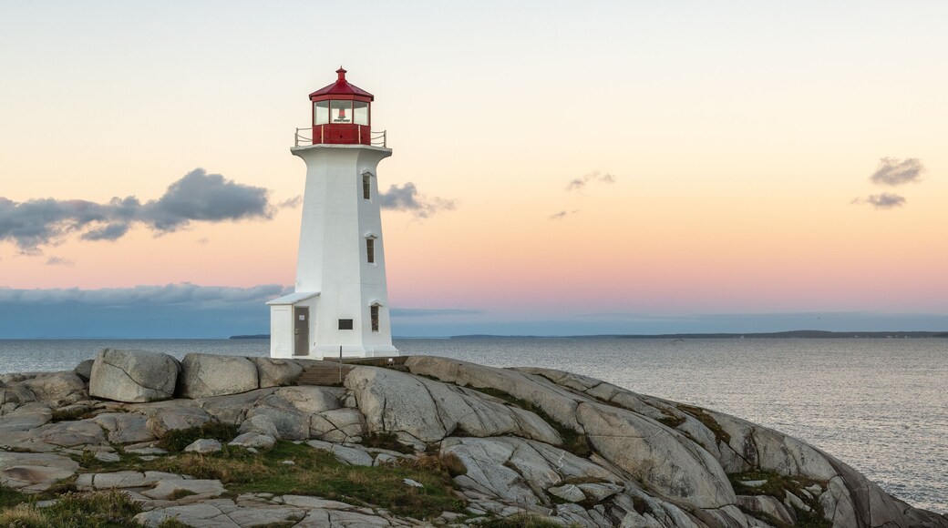 Peggys Cove Lighthouse with yellow sky