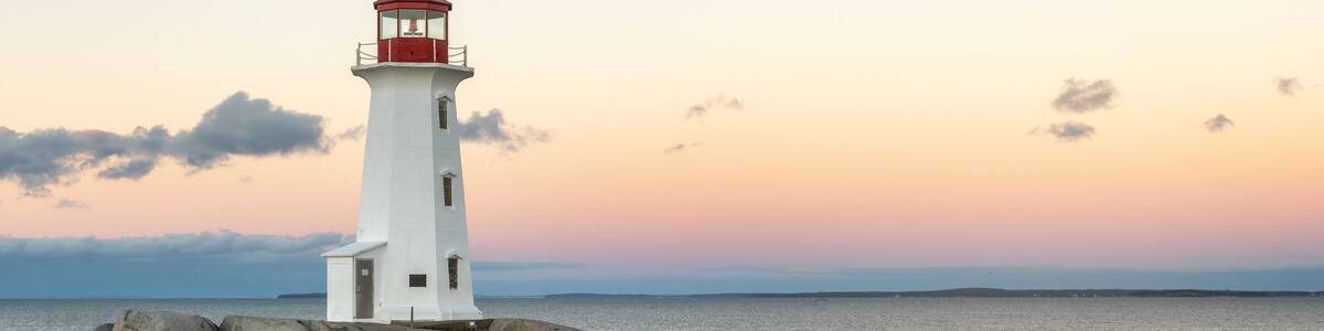 Peggys Cove Lighthouse with yellow sky