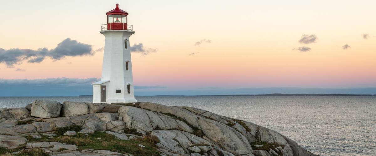 Peggys Cove Lighthouse with yellow sky
