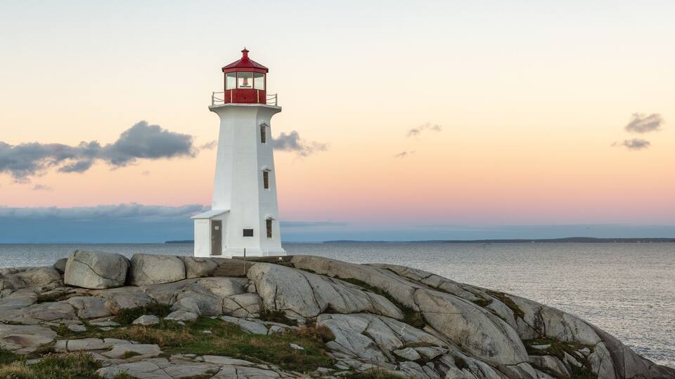 Peggys Cove Lighthouse with yellow sky