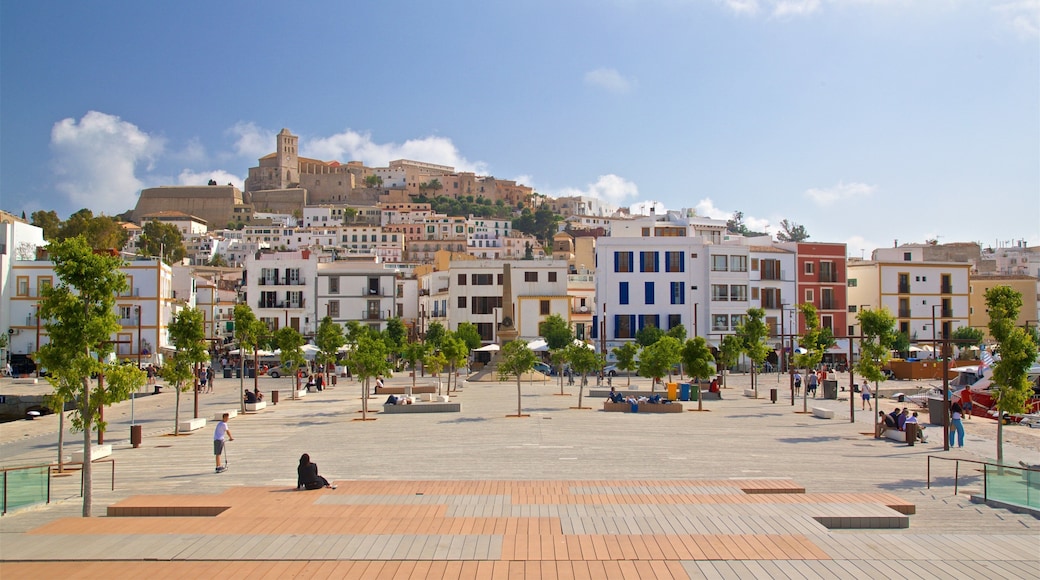 Port of Ibiza showing a city and a square or plaza
