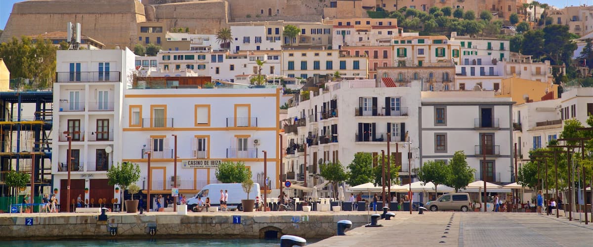 Port of Ibiza which includes a bay or harbor and a city