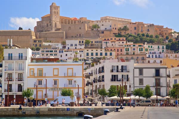 Port of Ibiza which includes a bay or harbor and a city