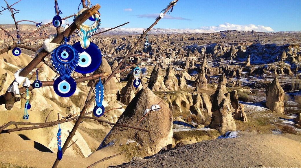 Cappadocia has really interesting and unique landscapes. One of the best views is looking over the Pigeon Valley. Also in this shot is an Evil Eye Tree, which is believed to ward off bad luck and evil spirits.
#turkey #cappadocia #snow #blue #bestof5
