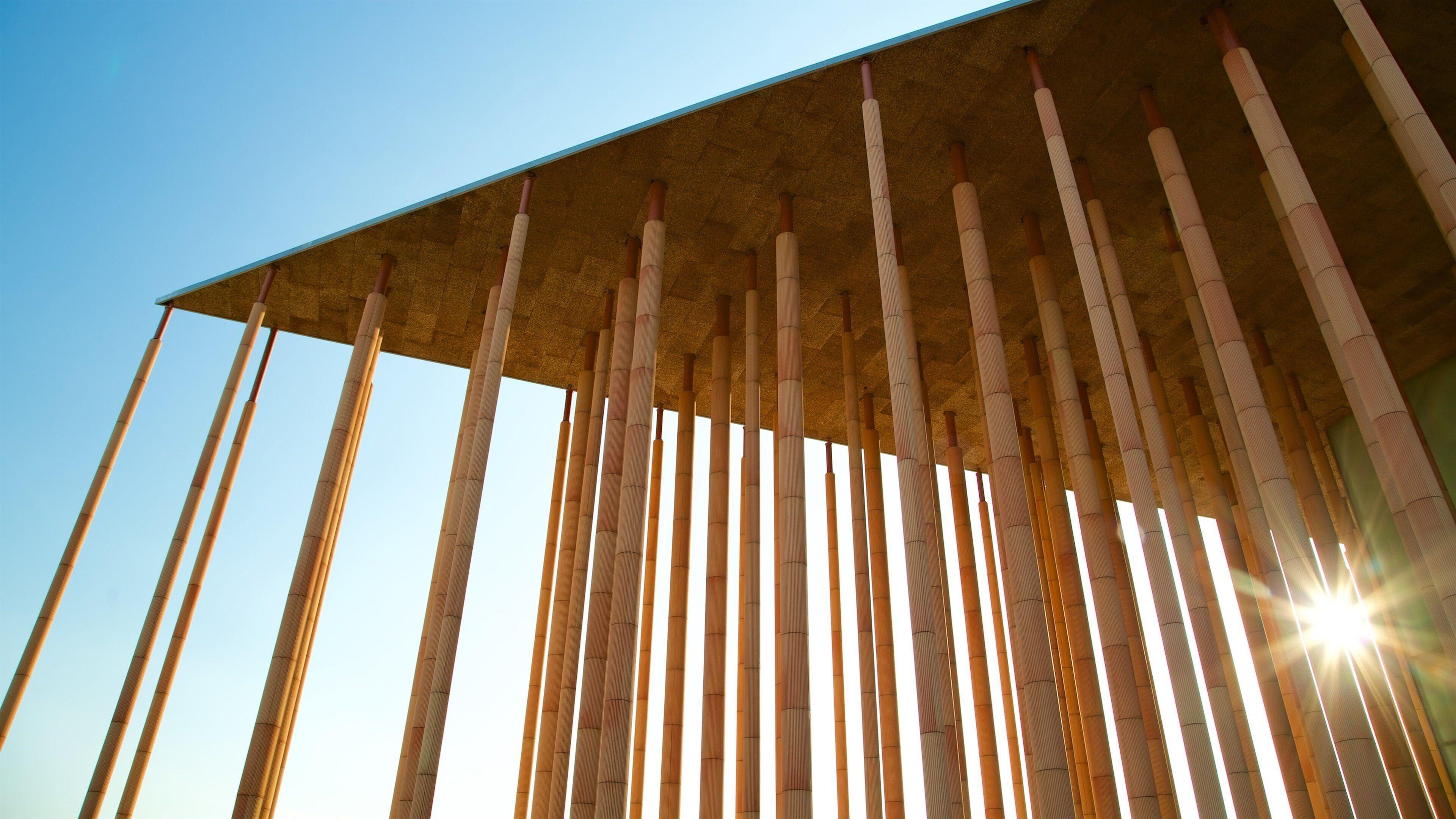 Palace of Congresses of Zaragoza showing a sunset and modern architecture
