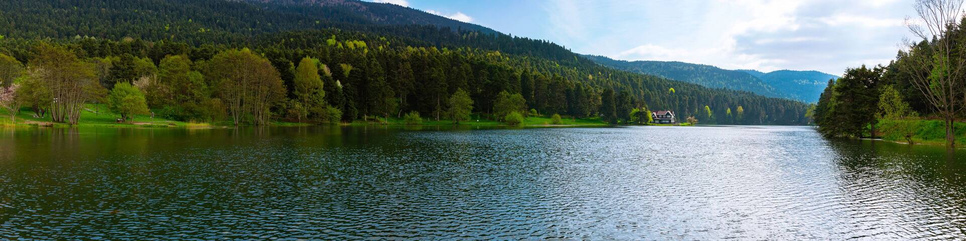 Panoramic view of Bolu Golcuk Nature Park in Turkey.