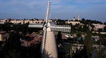 The old city of Jerusalem Montefiore Windmill, aerial view
Montefiore Windmill also known as the Jerusalem Windmill and Yamin Moshe, at sunset, 2022, israel, drone view