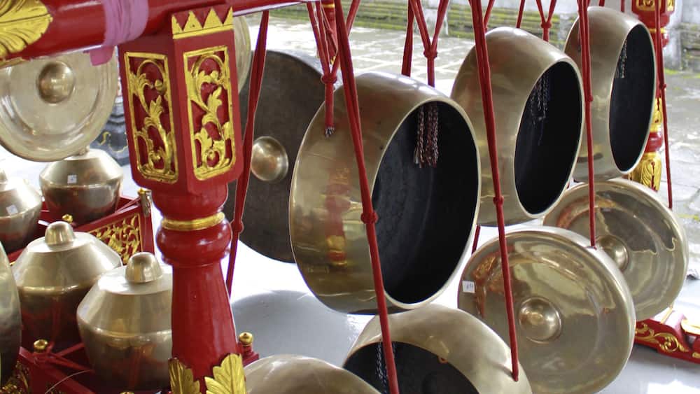 Yogyakarta, Indonesia, March 13, 2012. Gong traditional musical instruments, which are played to accompany Hindu worship at Jaganatha Temple Banguntapan