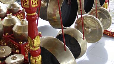 Yogyakarta, Indonesia, March 13, 2012. Gong traditional musical instruments, which are played to accompany Hindu worship at Jaganatha Temple Banguntapan