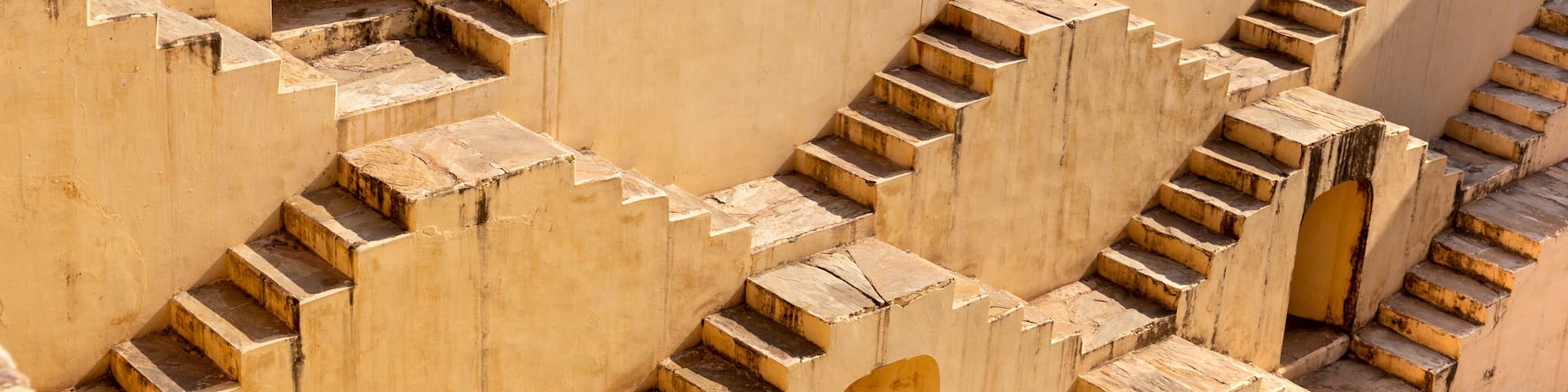 Architecture of stairs at Abhaneri baori stepwell in Jaipur Rajasthan india.