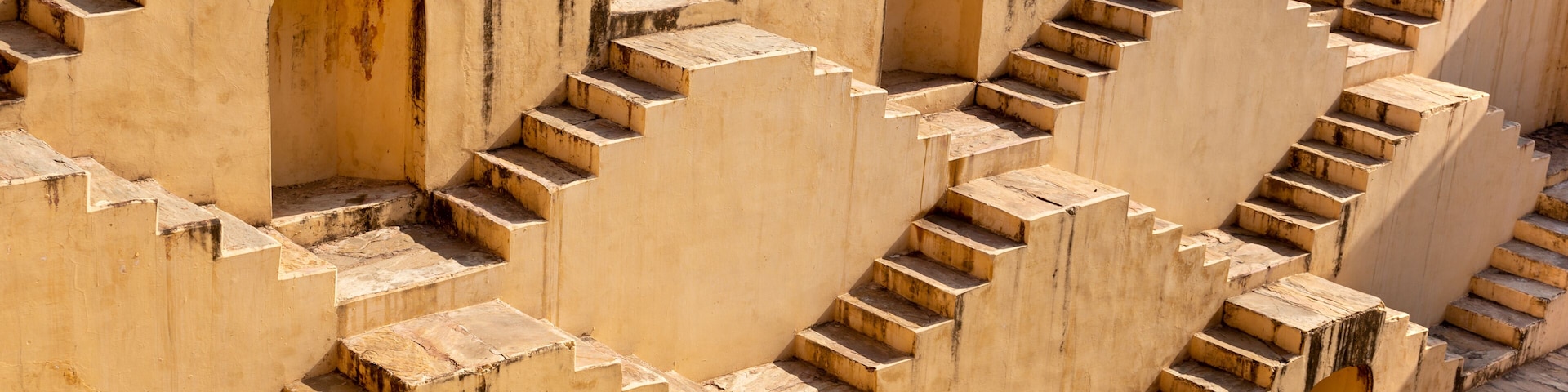Architecture of stairs at Abhaneri baori stepwell in Jaipur Rajasthan india.