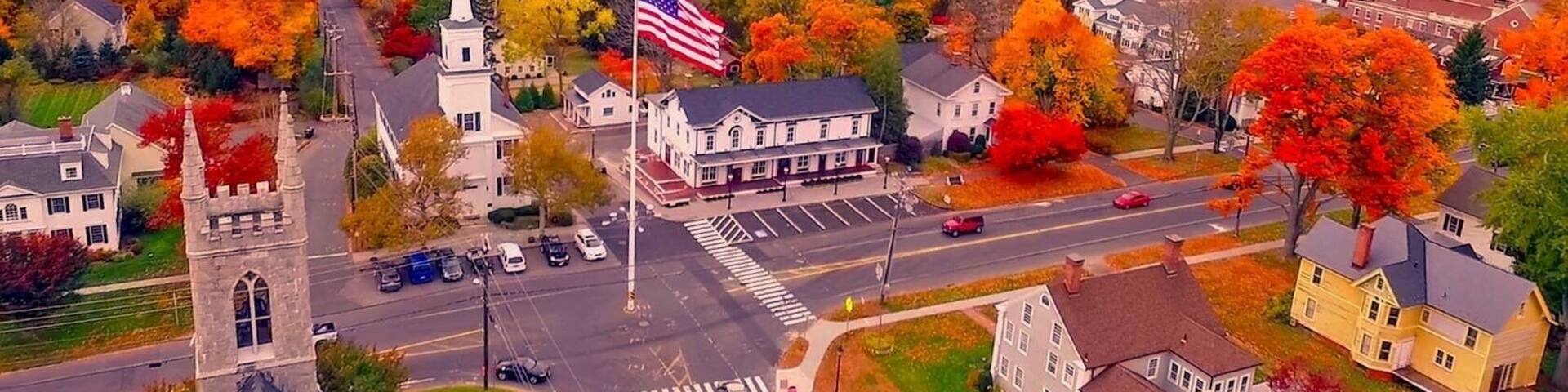 A beautiful aerial view of the center of my hometown, an idyllic country town in Fairfield County, CT. Now known worldwide for the tragedy of Sandy Hook, we who grew up there want to always show our town for what it always should have been...a great place to grow up! Thanks, Mike, for capturing its essence so well!