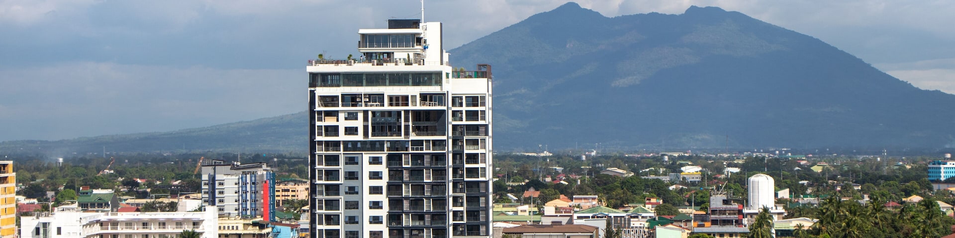 Beautiful Aerial View of Angeles City (Balibago) and Mt. Arayat in Distance - Pampanga, Luzon, Philippines
