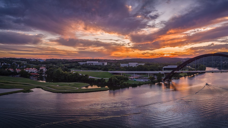 Pennybacker Bridge in Austin, Texas during sunset