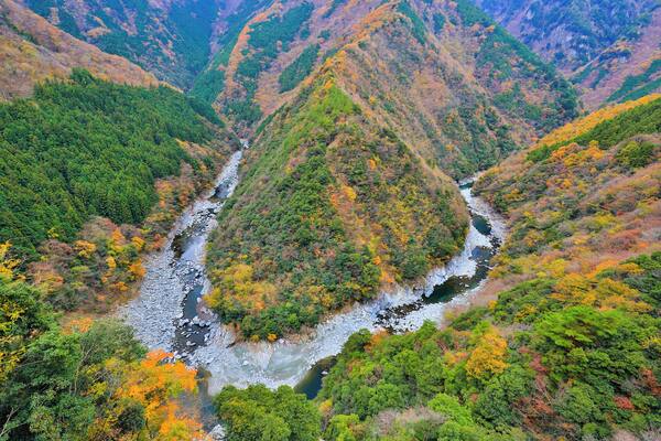 The Iya Valley region in Tokushima Prefecture, Japan is a scenic area known for its dramatic mountain valleys.