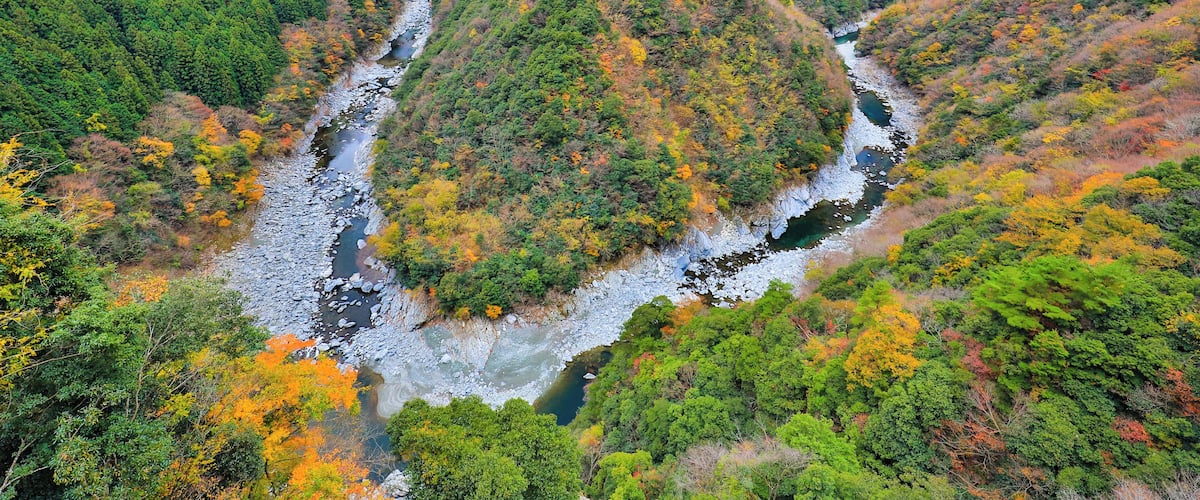 The Iya Valley region in Tokushima Prefecture, Japan is a scenic area known for its dramatic mountain valleys.