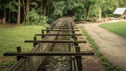 The old water trough supplies water to water mill in smoky mountais, usa