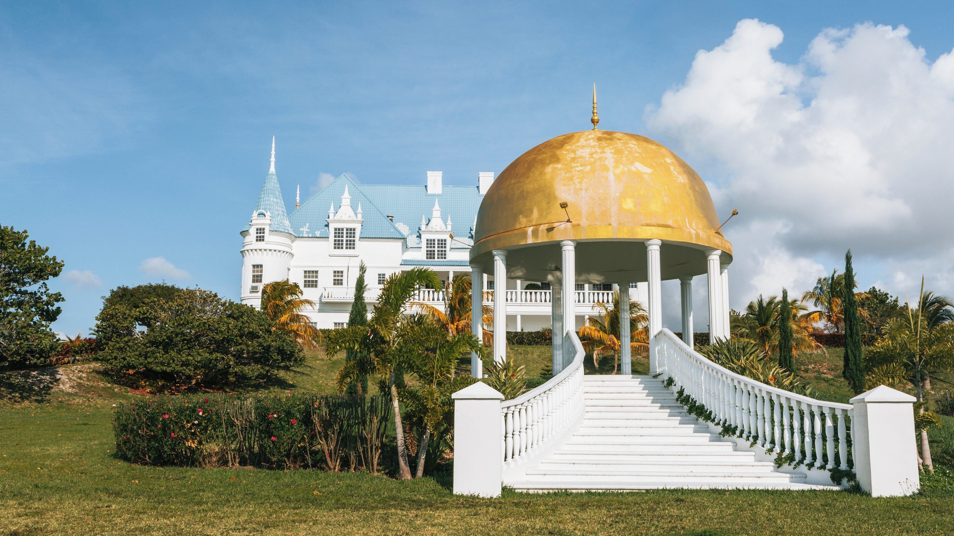 Cooper's Castle in Freeport, West Grand Bahama showcases stunning architecture under a bright blue sky