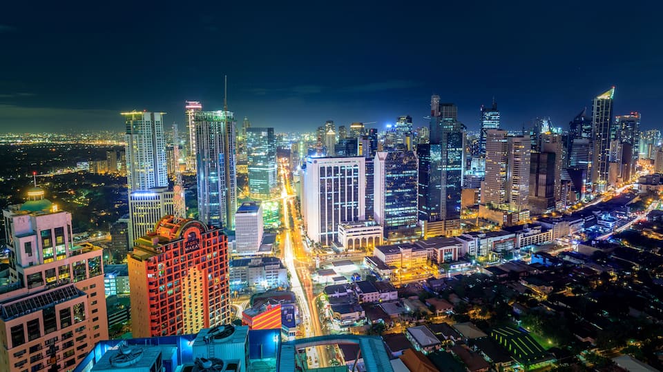 Eleveted, night view of Makati, the business district of Metro Manila