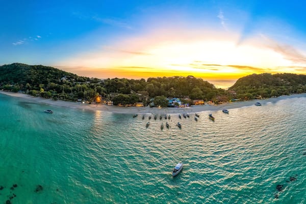 Aerial view of Laem Tong Beach or Laemtong bay in koh Phi Phi, Krabi, Thailand