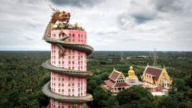 Bangkok, Thailand, Aerial View of Wat Samphran Dragon Temple