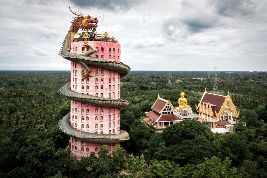 Bangkok, Thailand, Aerial View of Wat Samphran Dragon Temple